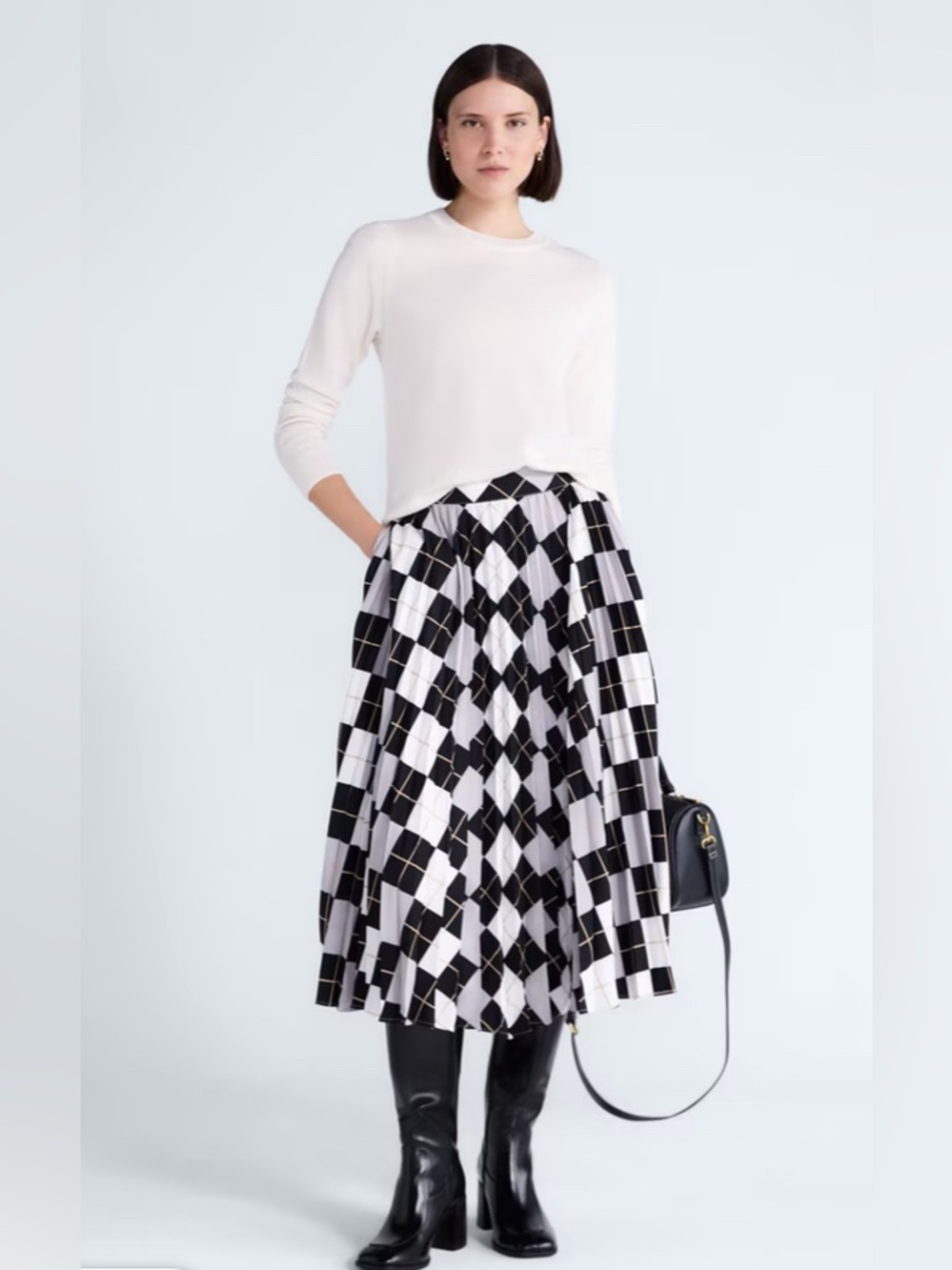 Free Assembly Women's Sunburst Pleat Argyle Maxi Skirt M 8-10